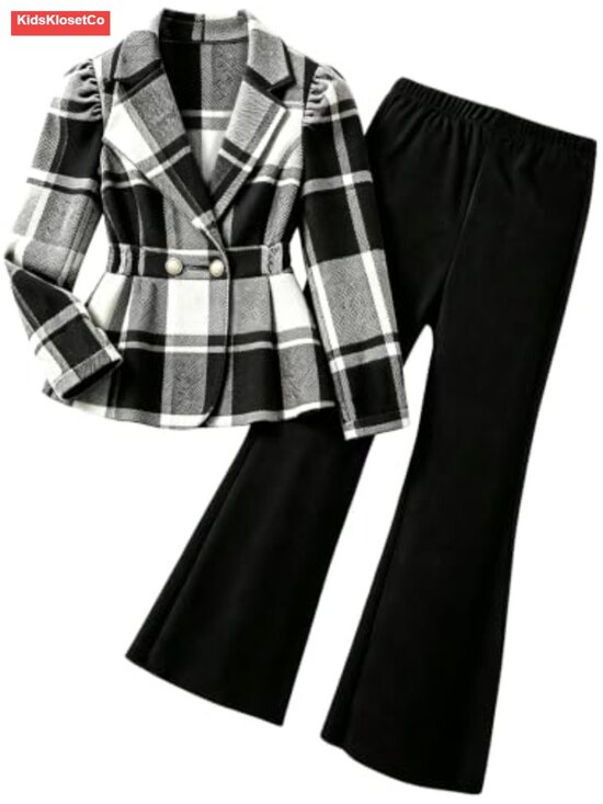 Other - Girls 2-Piece Plaid Flannel Outfit Long-Sleeve Top & Flare Pants Fall
